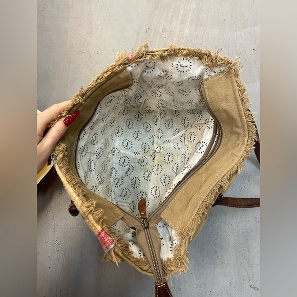 Myra Bag Tan and Blue Satchel - Picture 5 of 7